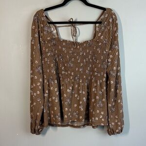 Arula Kelcie Brown Dainty Floral Smocked Top Size X(XL)